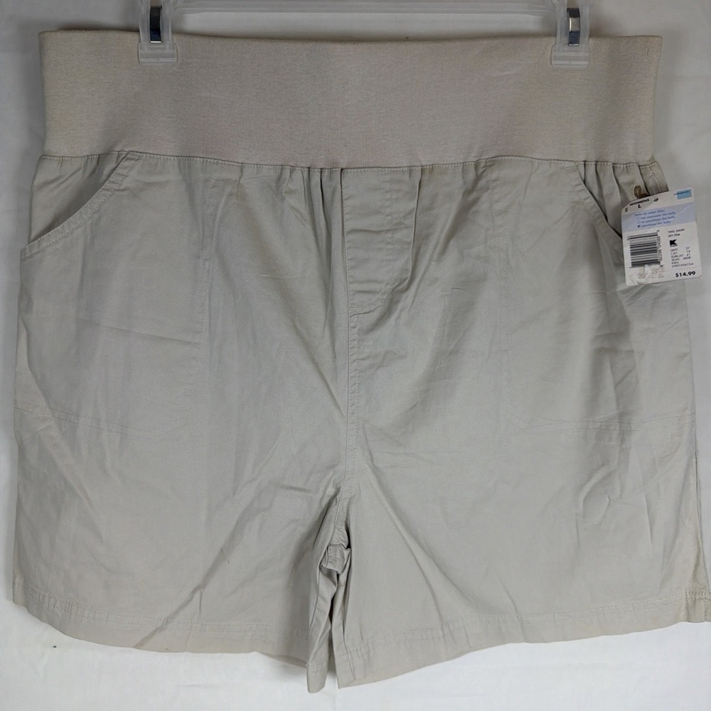 New Additions Maternity Women's L Tan Khaki Shorts Stretch Waist Casual Cotton